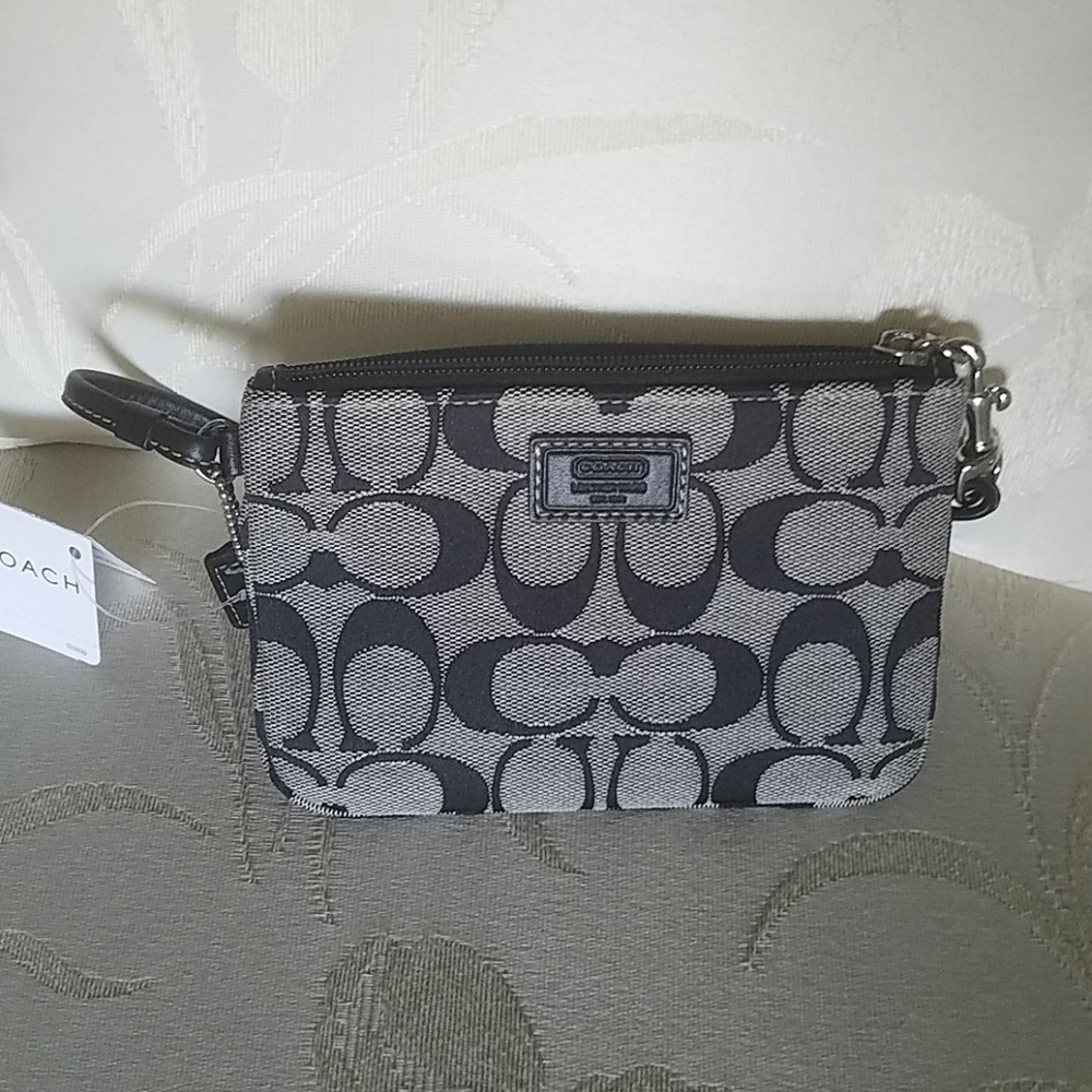 Authentic Signature Black and Gray Coach Wristlet